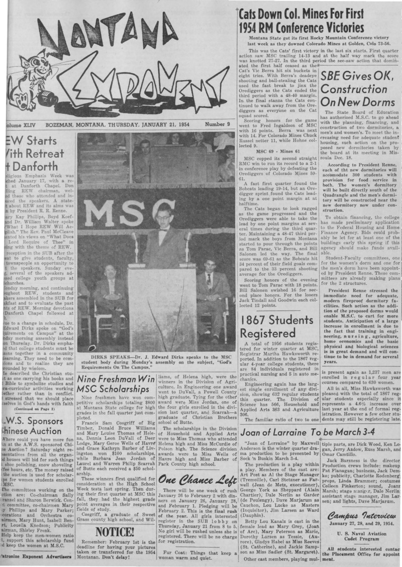 The Montana Exponent, January 21, 1954