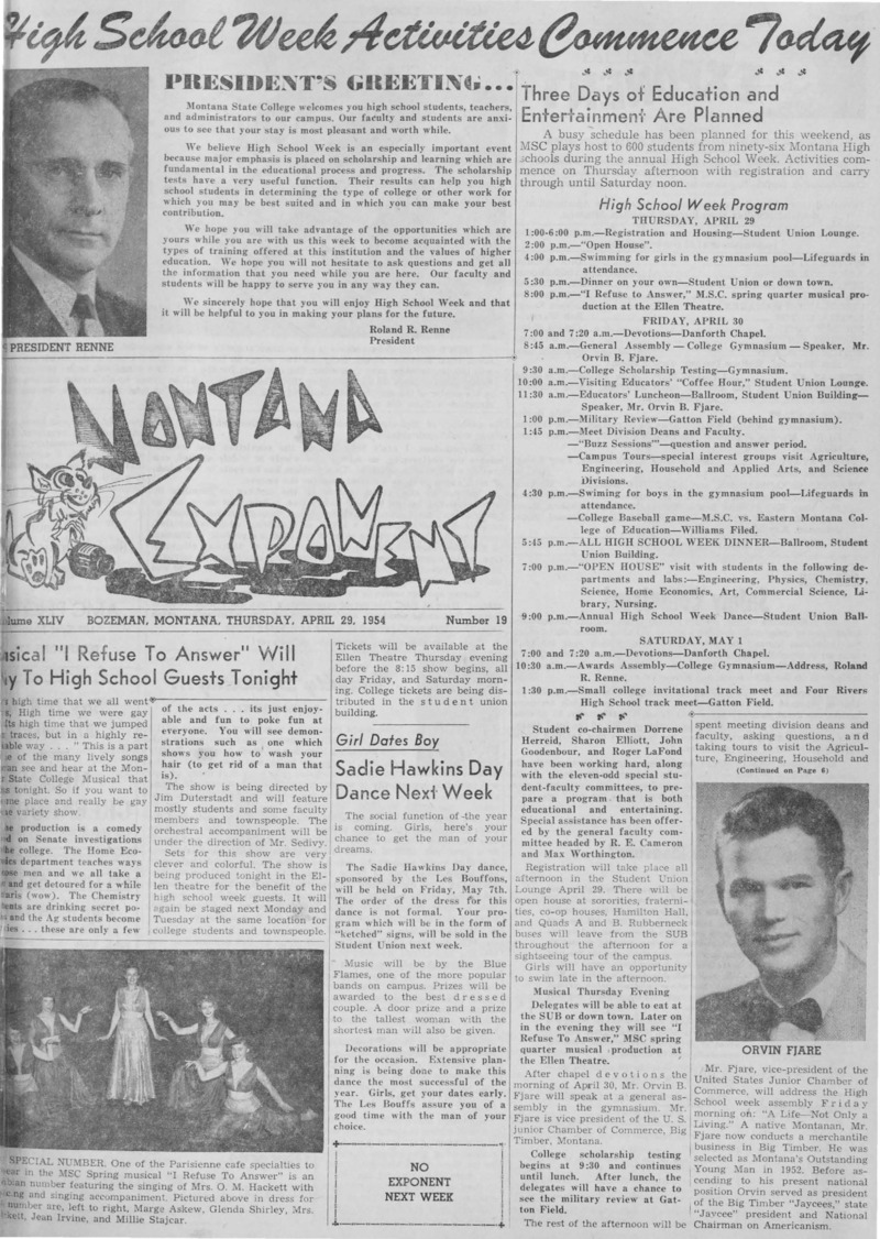 The Montana Exponent, April 29, 1954