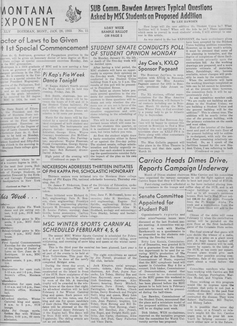 The Montana Exponent, January 28, 1955