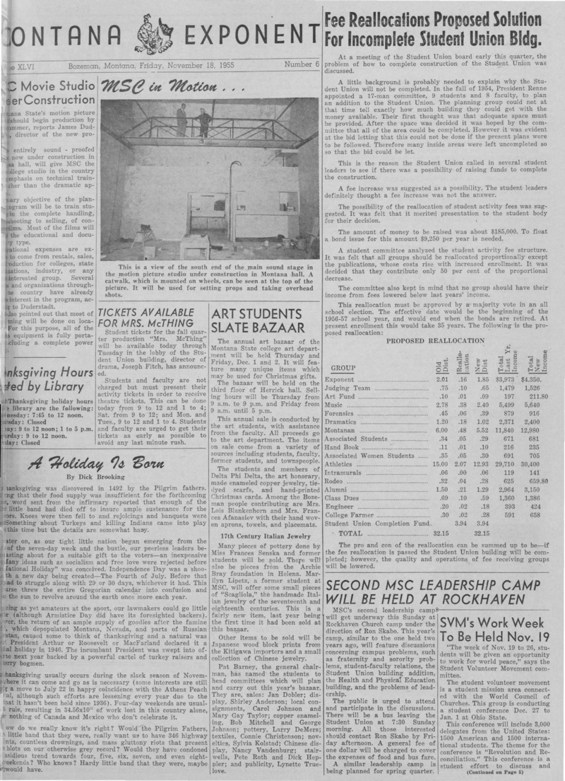 The Montana Exponent, November 18, 1955