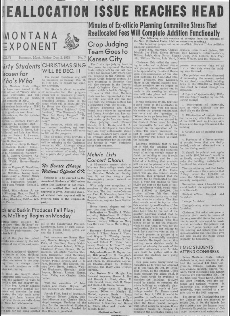 The Montana Exponent, December 2, 1955