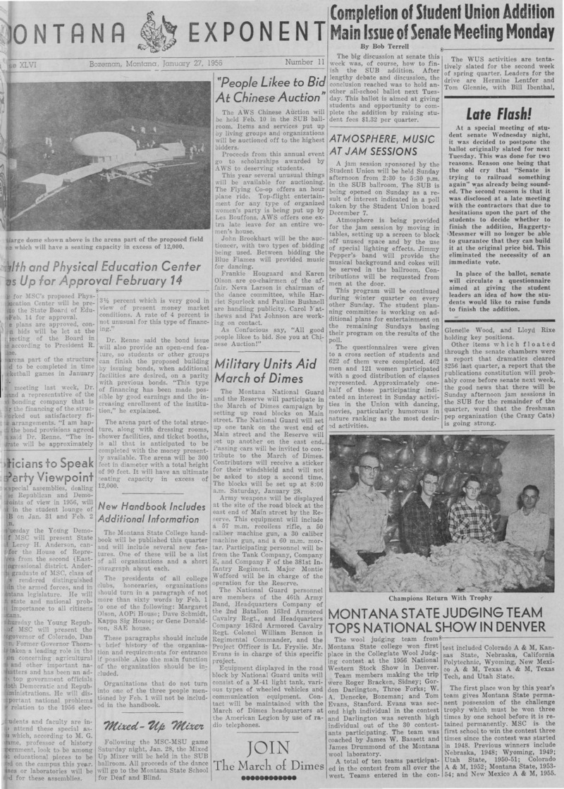 The Montana Exponent, January 27, 1956