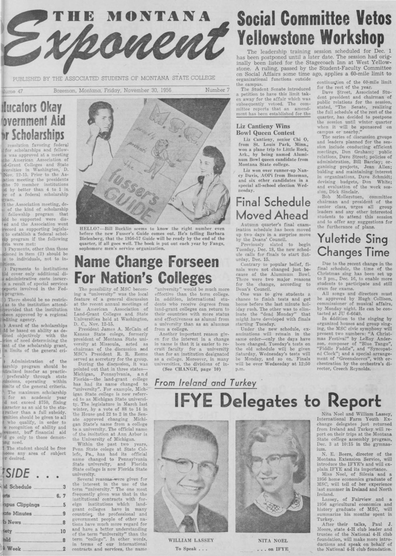 The Montana Exponent, November 30, 1956
