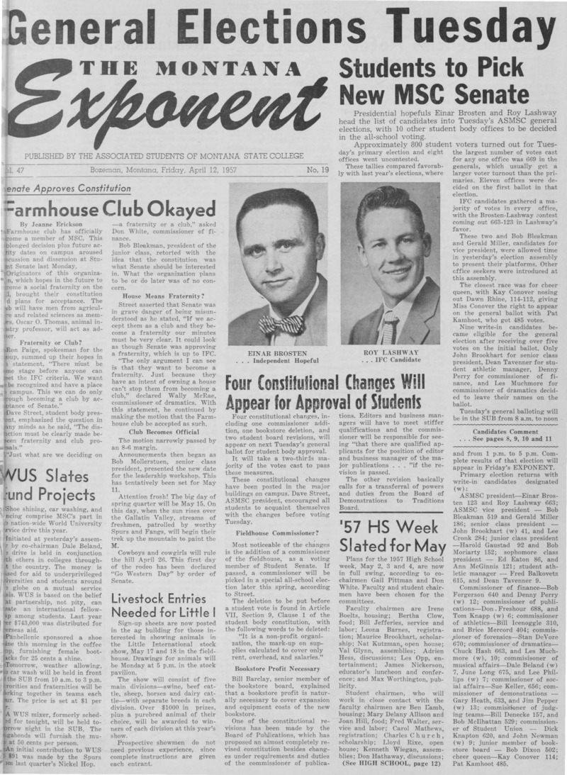 The Montana Exponent, April 12, 1957
