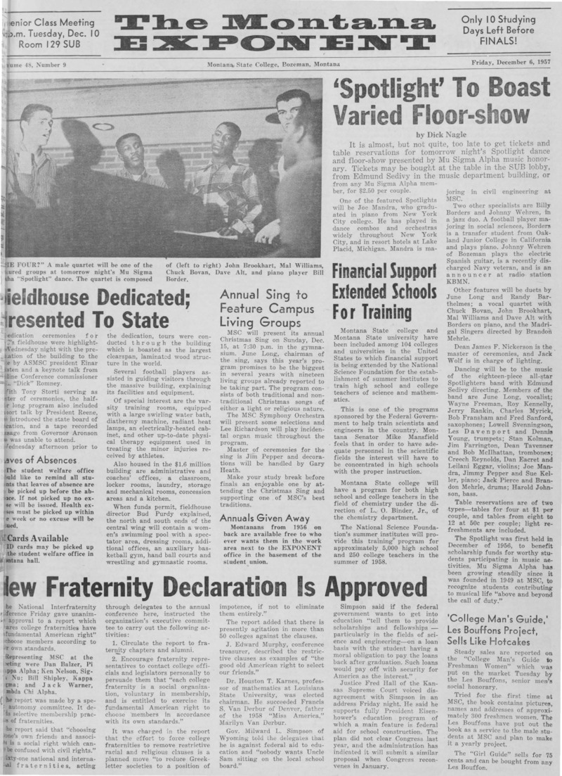 The Montana Exponent, December 6, 1957
