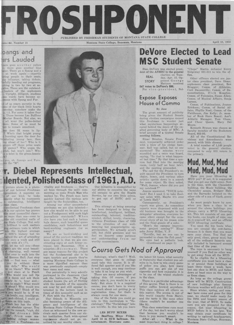 The Montana Froshponent, April 18, 1958