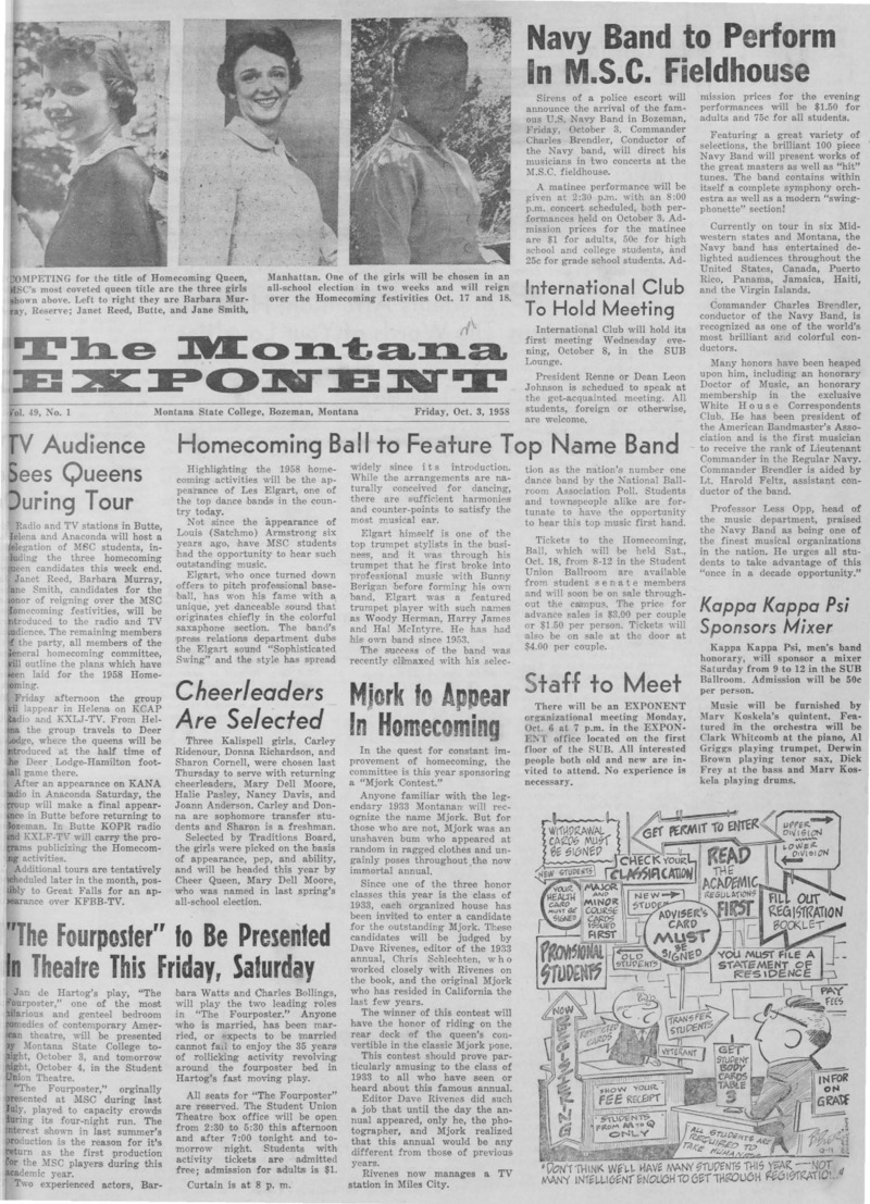 The Montana Exponent, October 3, 1958