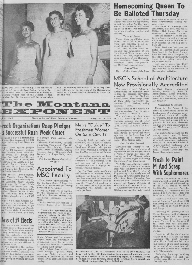 The Montana Exponent, October 10, 1958