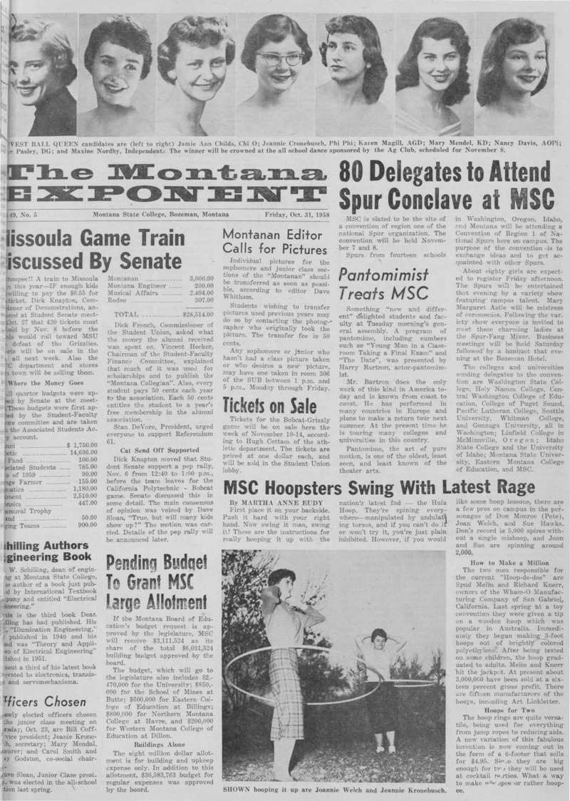 The Montana Exponent, October 31, 1958