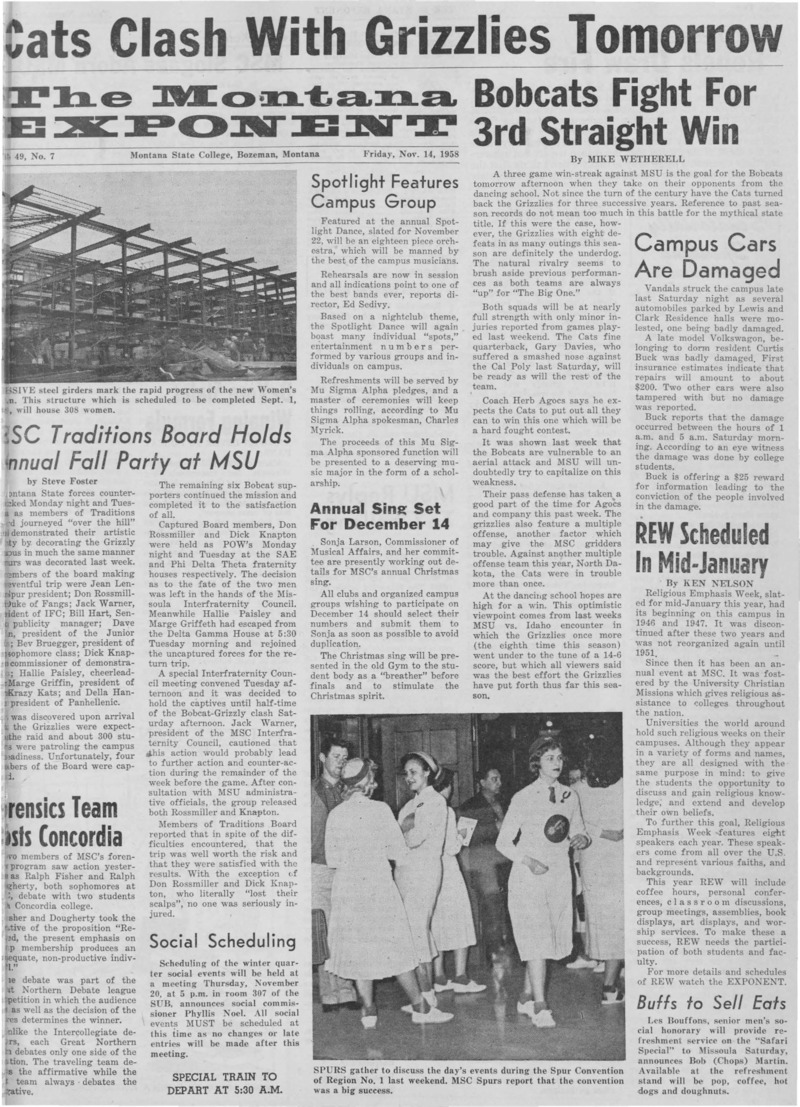 The Montana Exponent, November 14, 1958