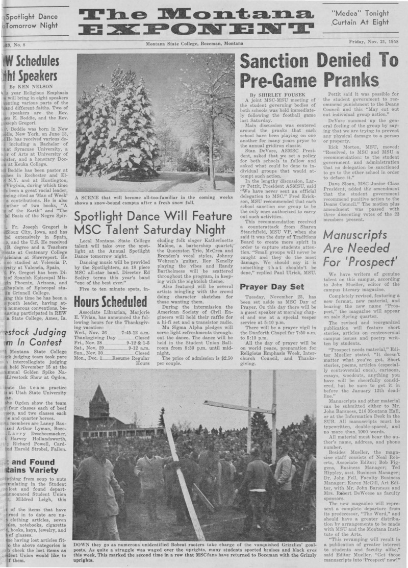 The Montana Exponent, November 21, 1958