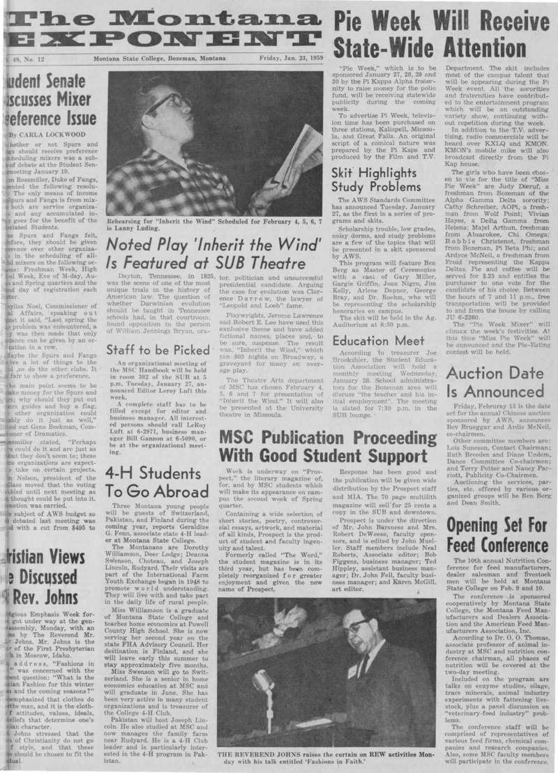 The Montana Exponent, January 23, 1959