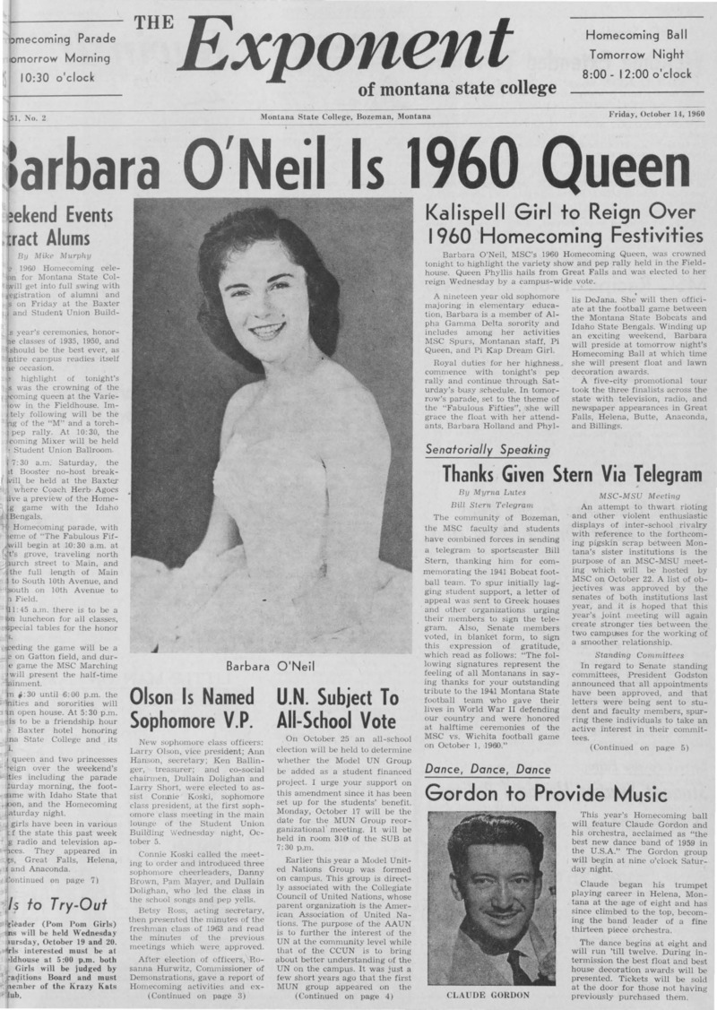 The Exponent of Montana State College, October 14, 1960