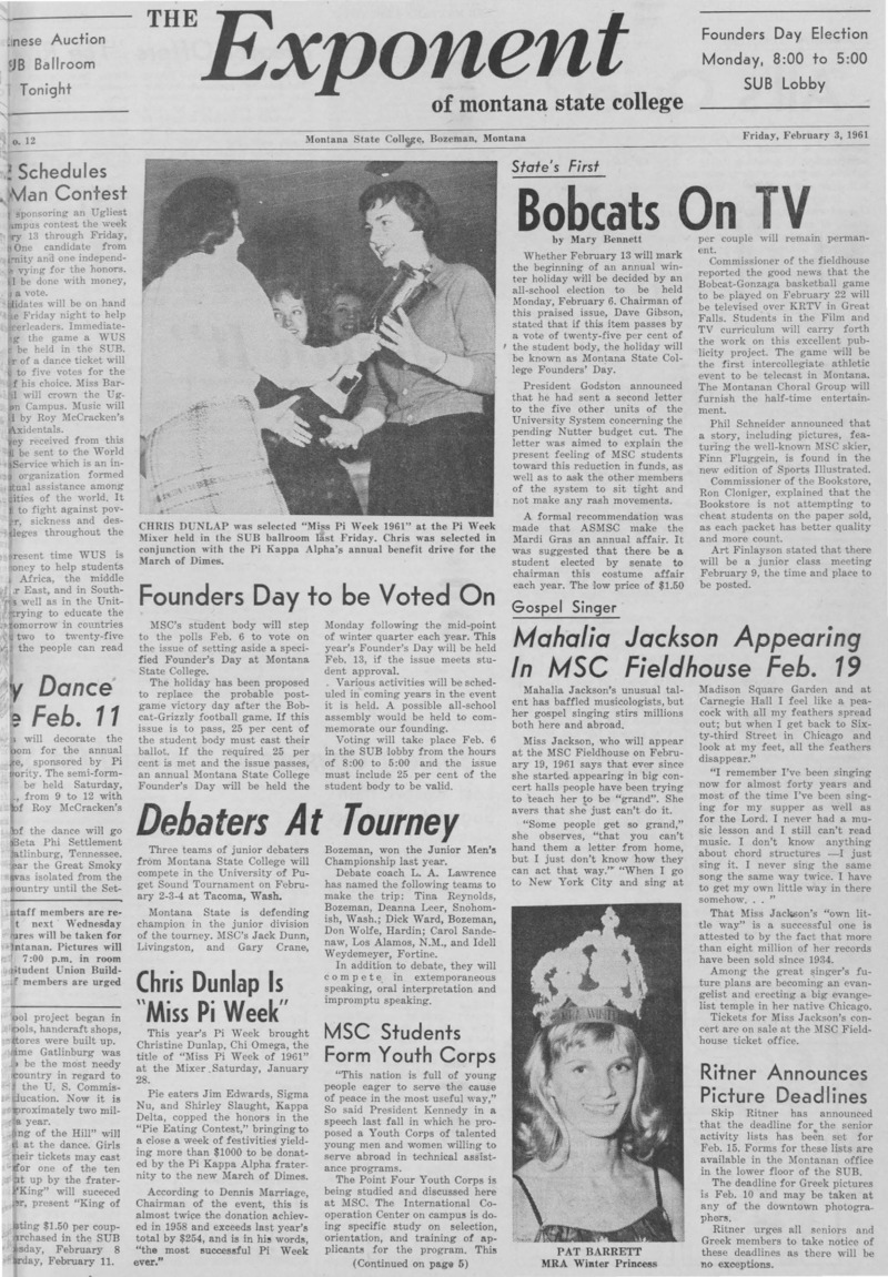 The Exponent of Montana State College, February 3, 1961