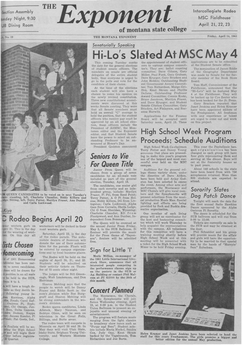 The Exponent of Montana State College, April 14, 1961