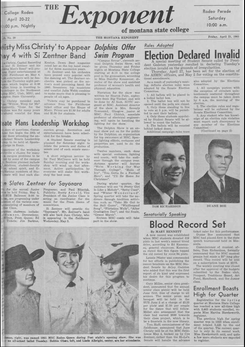 The Exponent of Montana State College, April 21, 1961