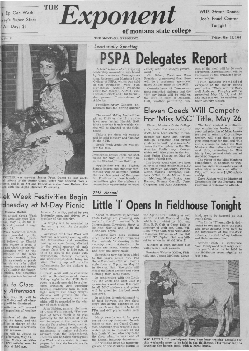 The Exponent of Montana State College, May 12, 1961