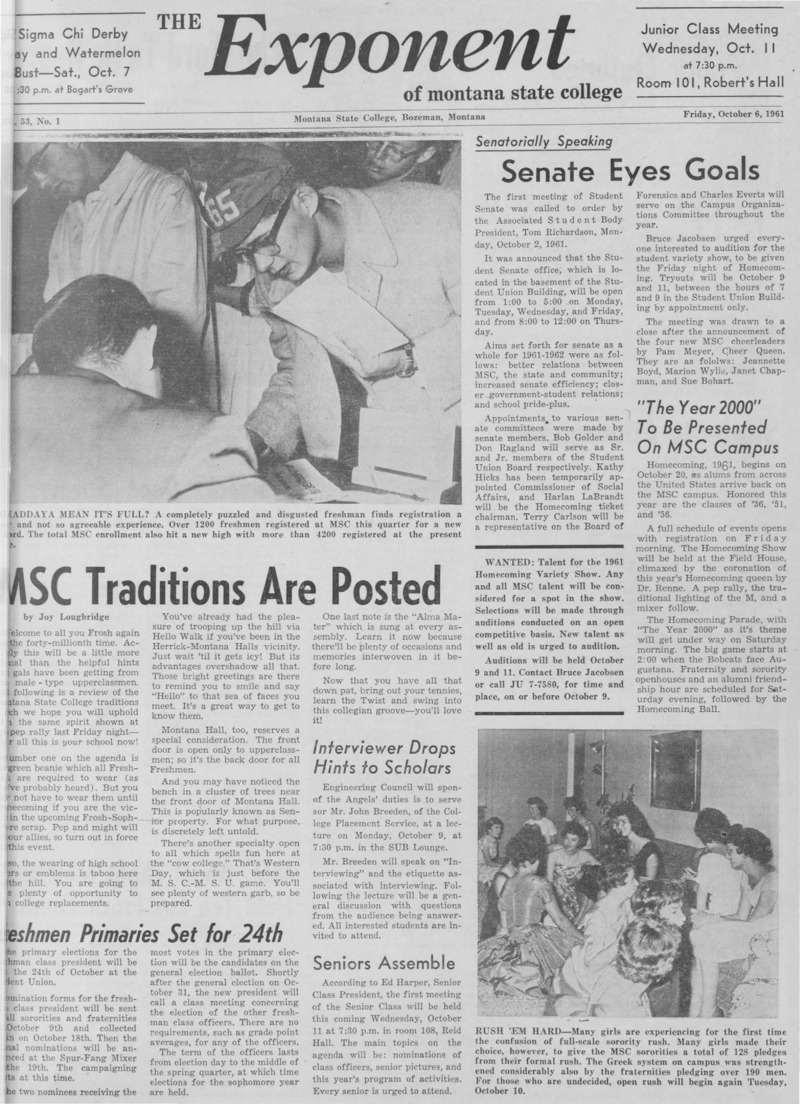 The Exponent of Montana State College, October 6, 1961
