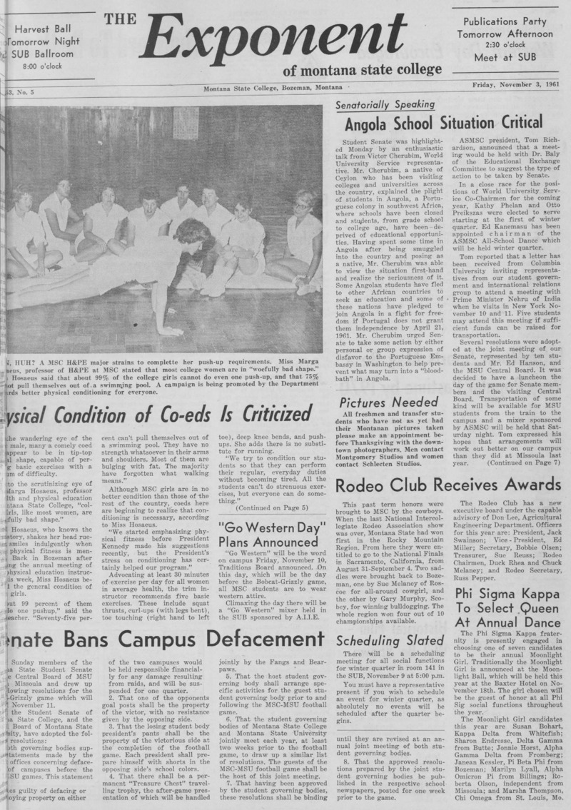The Exponent of Montana State College, November 3, 1961