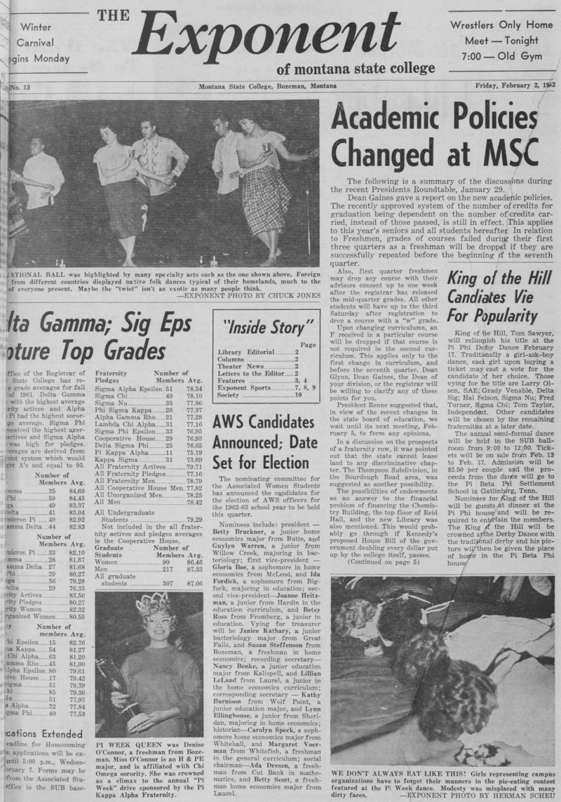 The Exponent of Montana State College, February 2, 1962