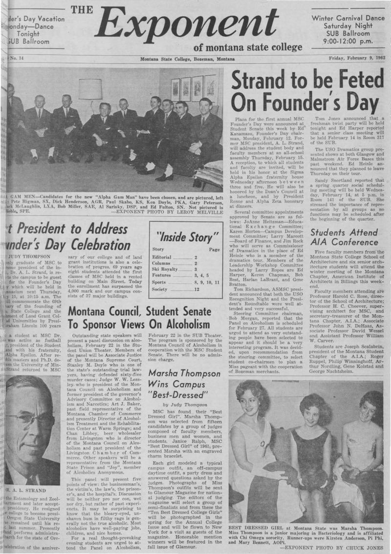The Exponent of Montana State College, February 9, 1962