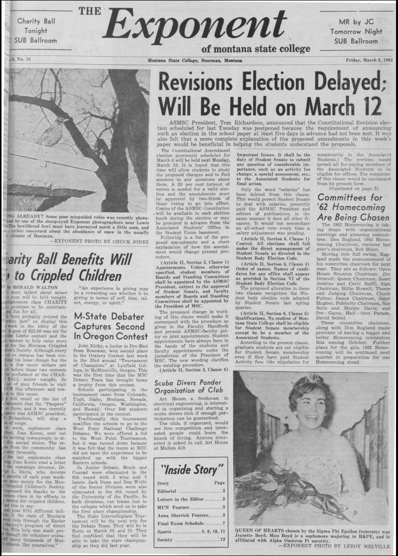 The Exponent of Montana State College, March 9, 1962