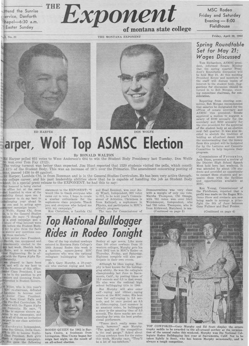 The Exponent of Montana State College, April 20, 1962