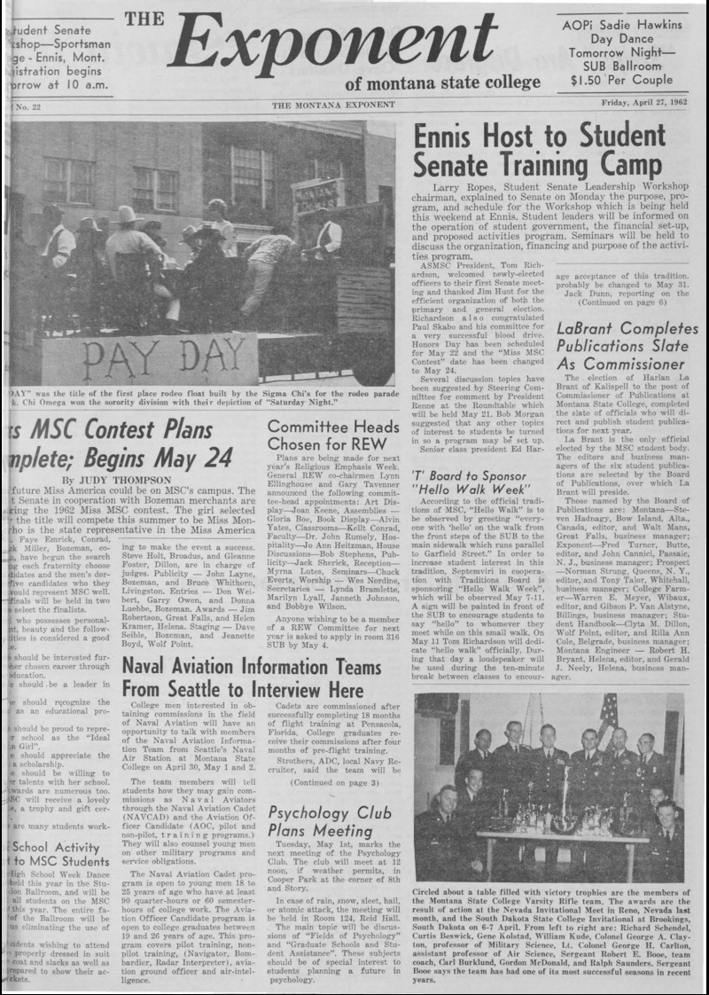 The Exponent of Montana State College, April 27, 1962