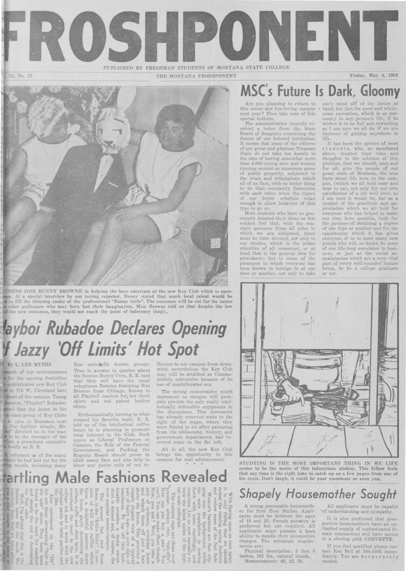The Montana Froshponent, May 4, 1962