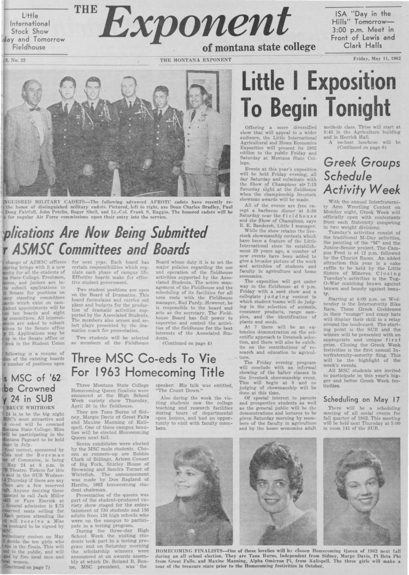 The Exponent of Montana State College, May 11, 1962
