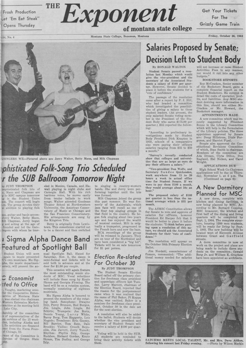 The Exponent of Montana State College, October 26, 1962