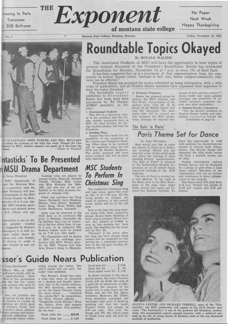 The Exponent of Montana State College, November 16, 1962