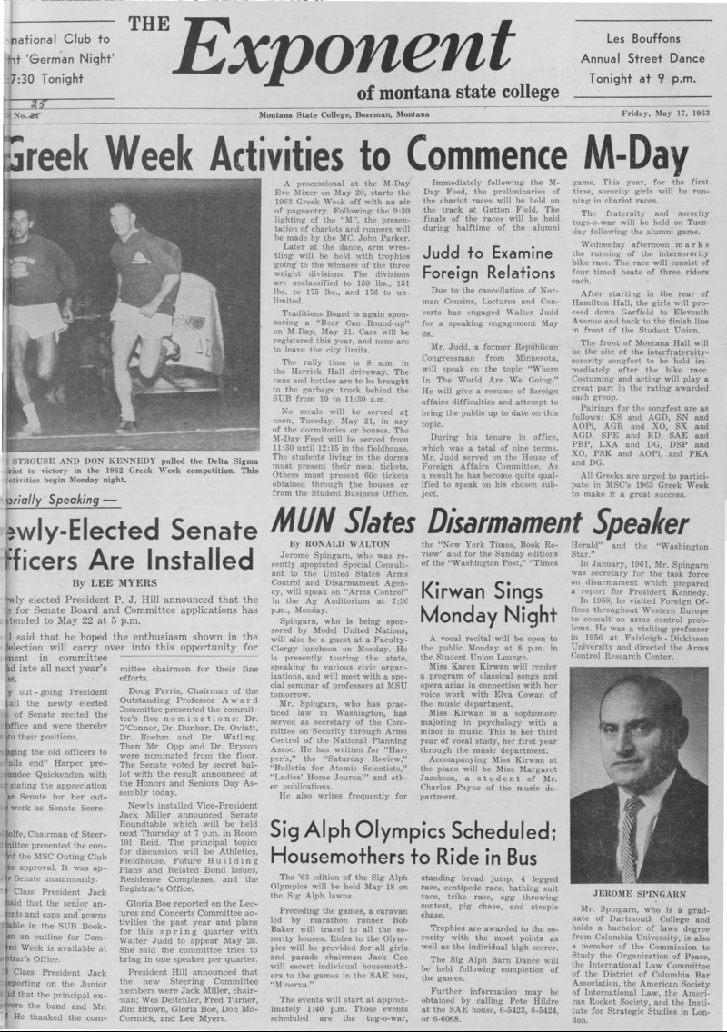 The Exponent of Montana State College, May 17, 1963