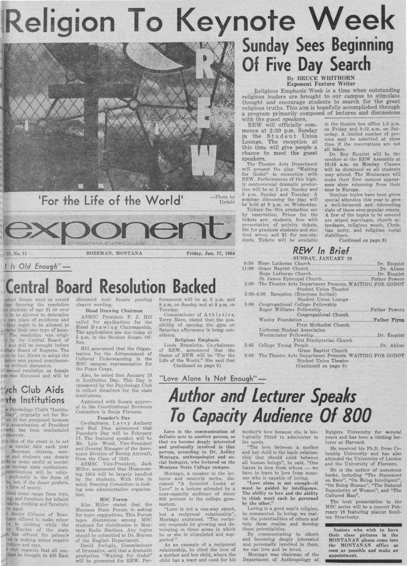 The Exponent of Montana State College, January 17, 1964
