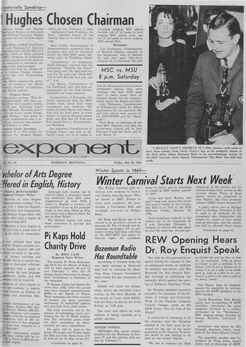 The Exponent of Montana State College, January 24, 1964