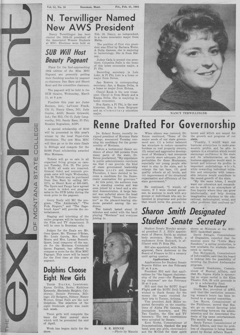 The Exponent of Montana State College, February 21, 1964