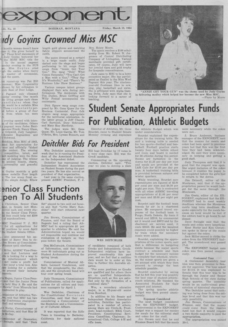 The Exponent of Montana State College, March 13, 1964