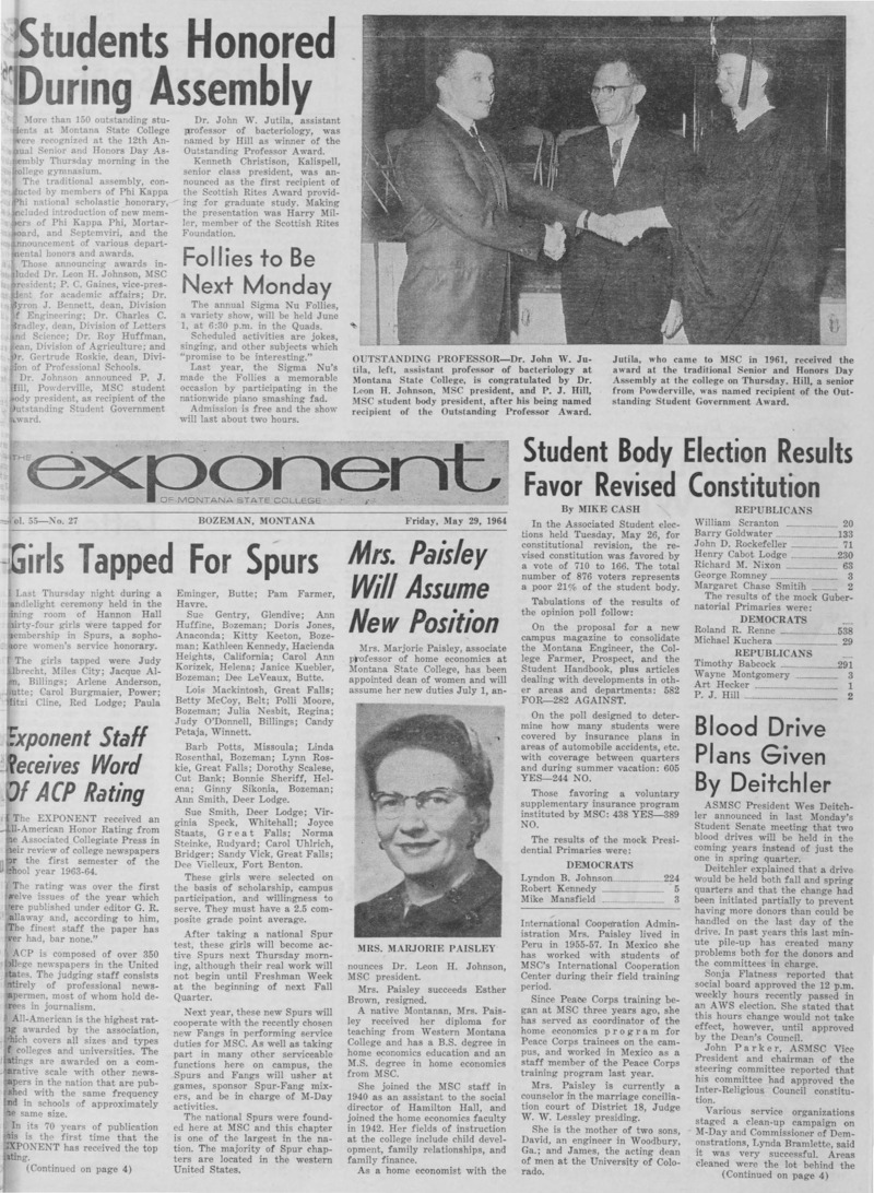 The Exponent of Montana State College, May 29, 1964
