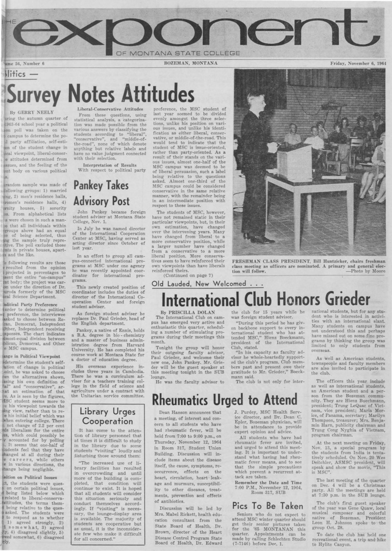 The Exponent of Montana State College, November 6, 1964