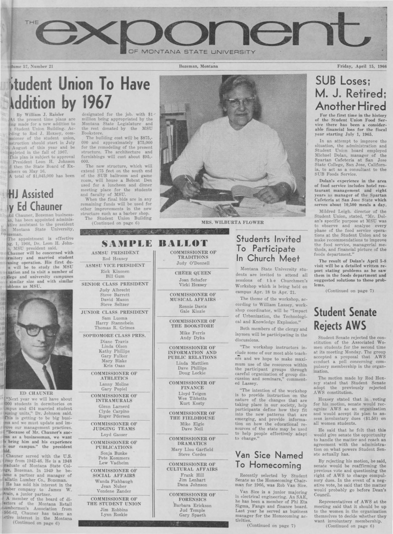 The Exponent of Montana State University, April 15, 1966
