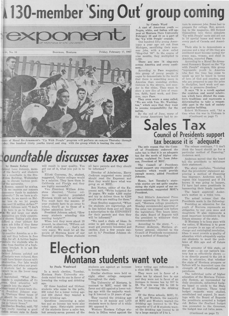 The Exponent of Montana State University, February 17, 1967