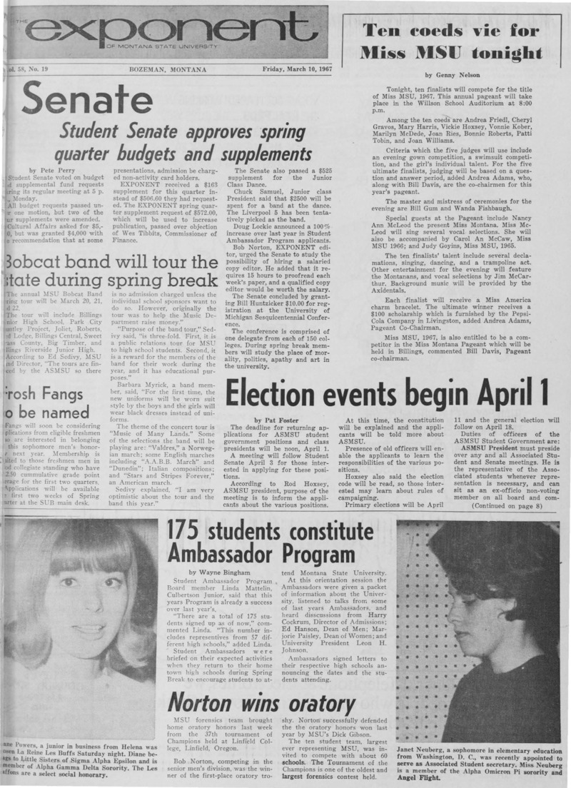 The Exponent of Montana State University, March 10, 1967