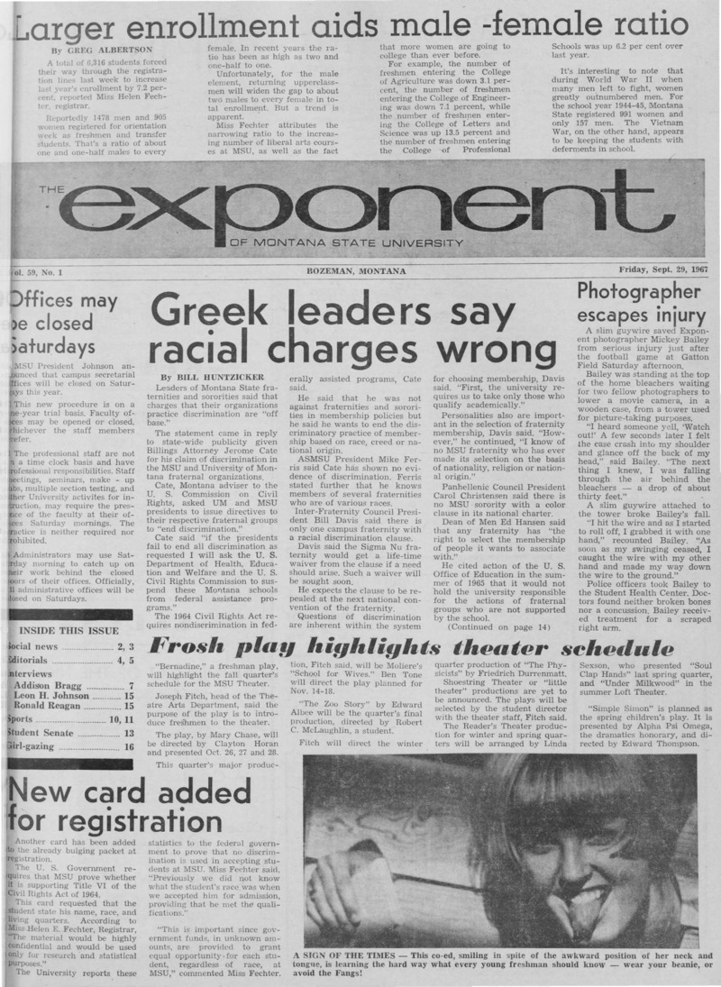 The Exponent of Montana State University, September 29, 1967