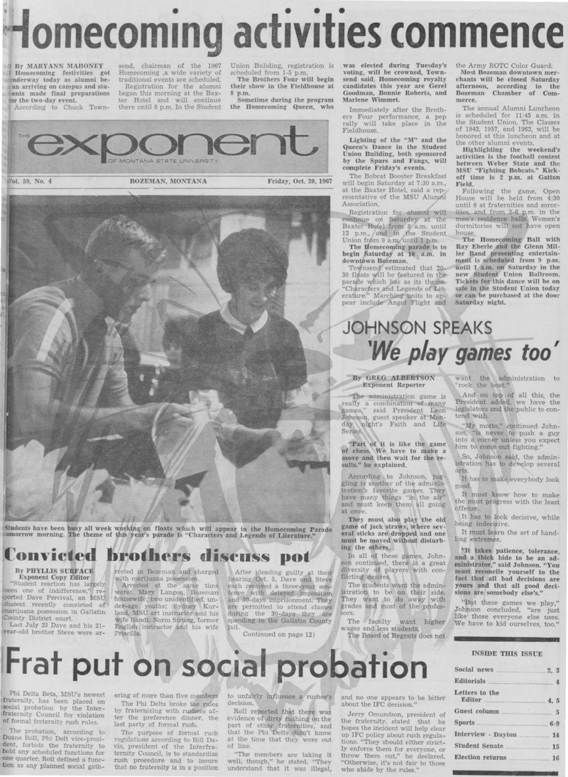 The Exponent of Montana State University, October 20, 1967
