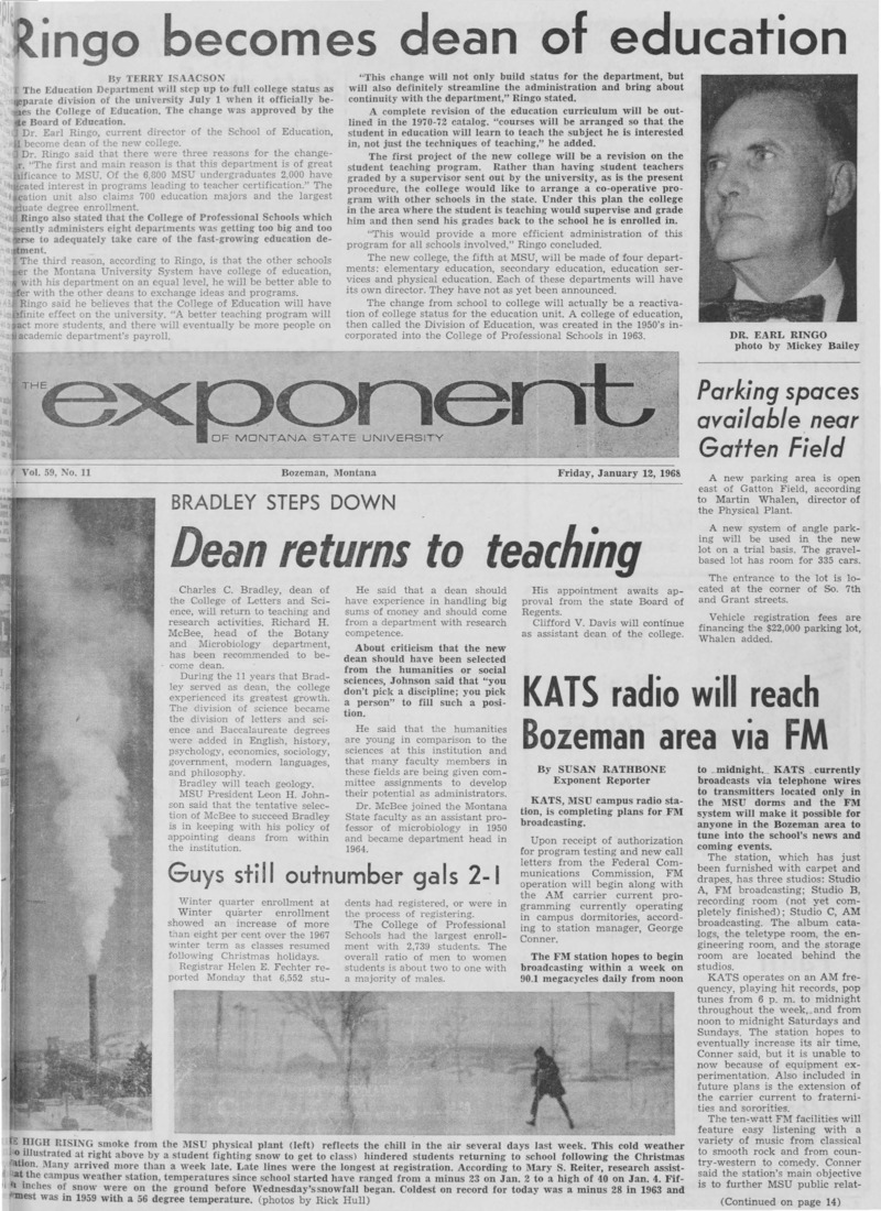 The Exponent of Montana State University, January 12, 1968