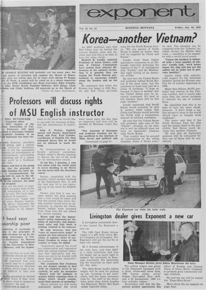 The Exponent of Montana State University, January 26, 1968