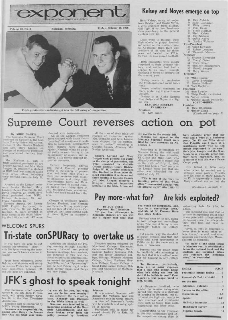 The Exponent of Montana State University, October 18, 1968