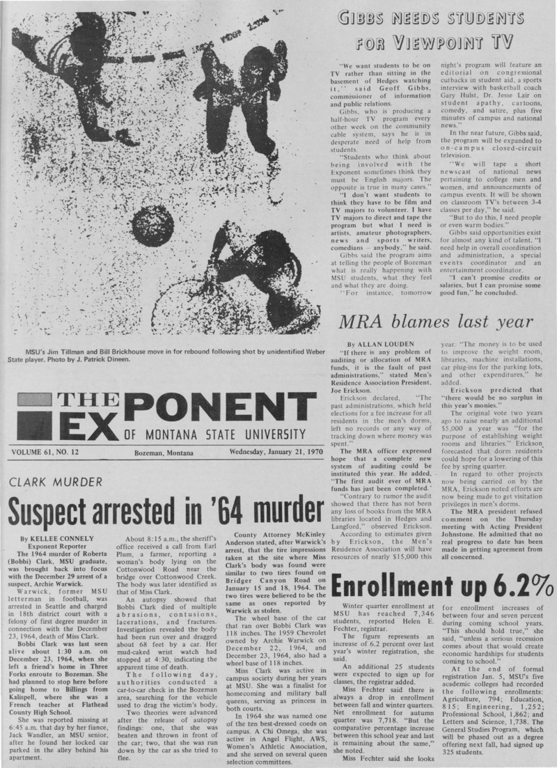 The Exponent of Montana State University, January 21, 1970