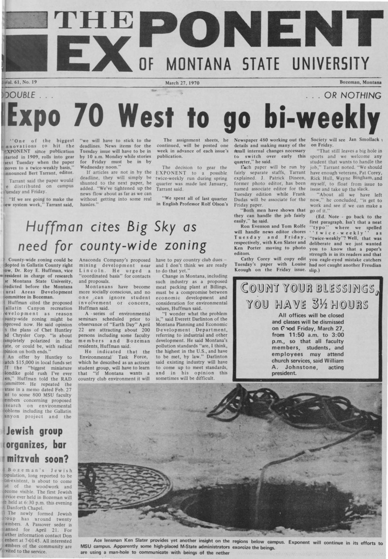 The Exponent of Montana State University, March 27, 1970