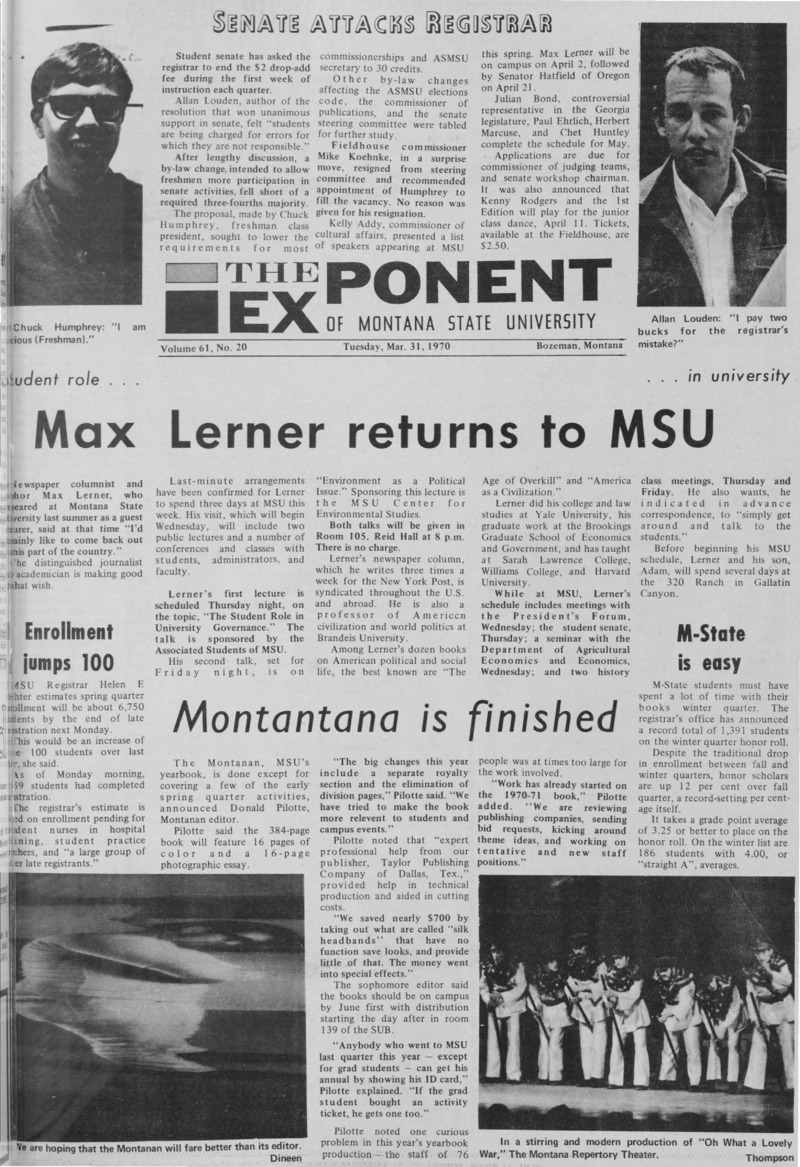 The Exponent of Montana State University, March 31, 1970